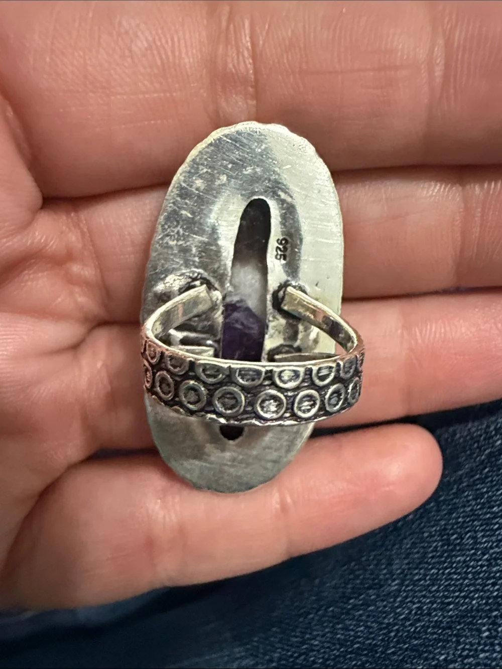 Oval Purple Stone Silver-Tone Brooch - Amethyst Look